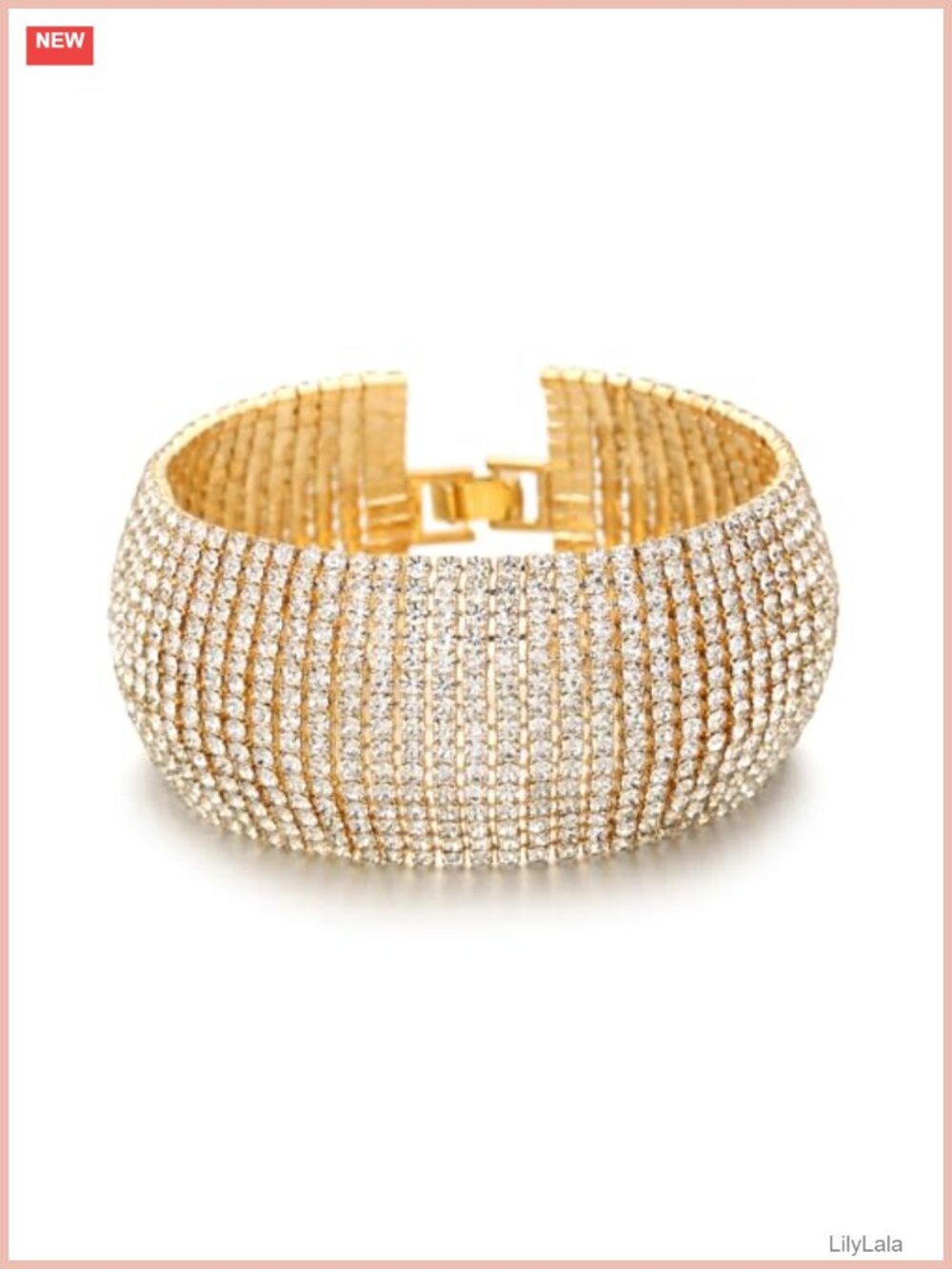Chunky Gold Plated Rhinestone Bangle Bracelet for Women Wedding Jewelry